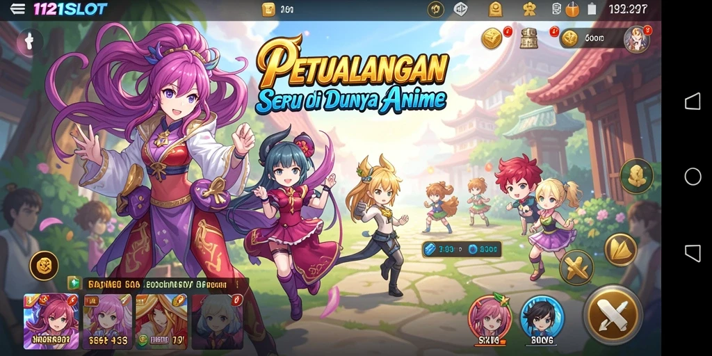 Tampilan gameplay seru dari 1121SLOT dengan karakter anime.