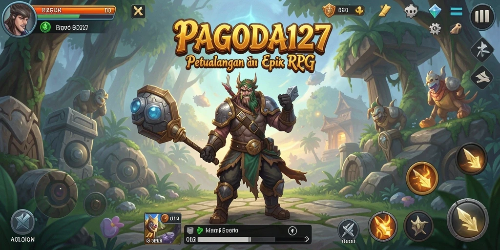 Screenshot utama PAGODA127 menampilkan aksi pertarungan karakter RPG yang mendebarkan.