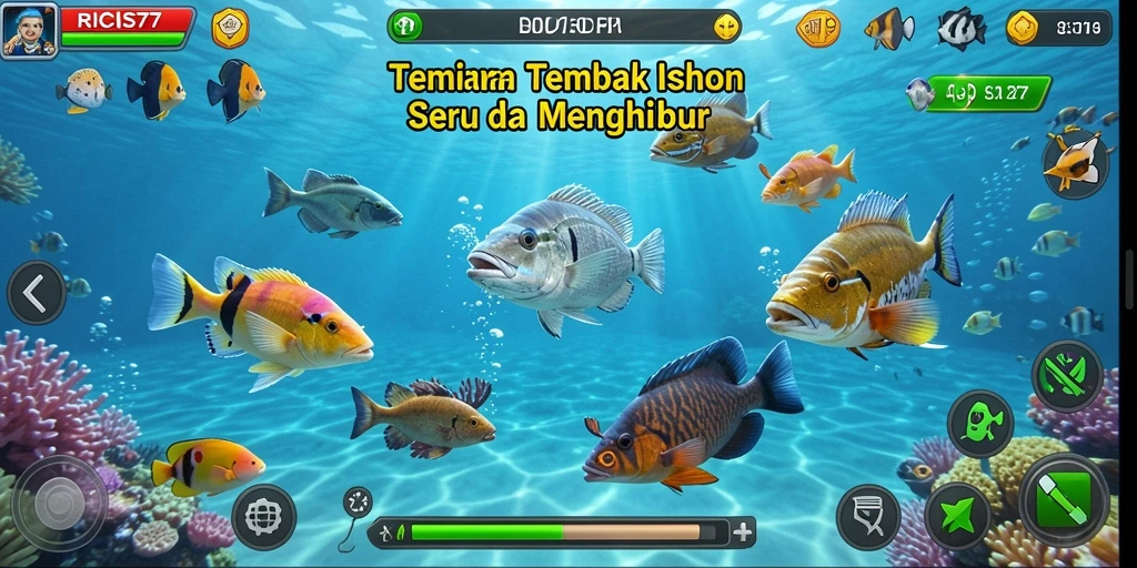 Screenshot RICIS77 menampilkan aksi seru menembak ikan.
